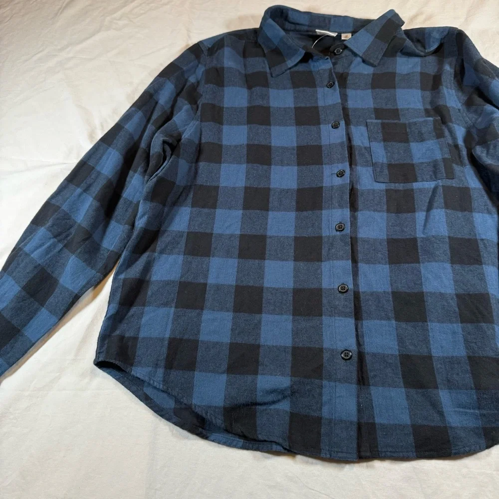 Grateful Dead Blue Plaid Flannel Shirt Skeleton Roses Graphic Womens Medium NWT - Picture 4 of 16